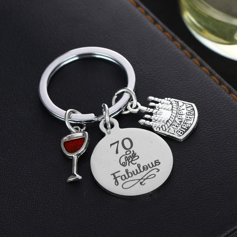 YEEQIN Happy Birthday Keychain, Cake Cheer Live Laugh Love Charms Key Chains, Unisex Birthday Gifts (70th Birthday) - Image 4